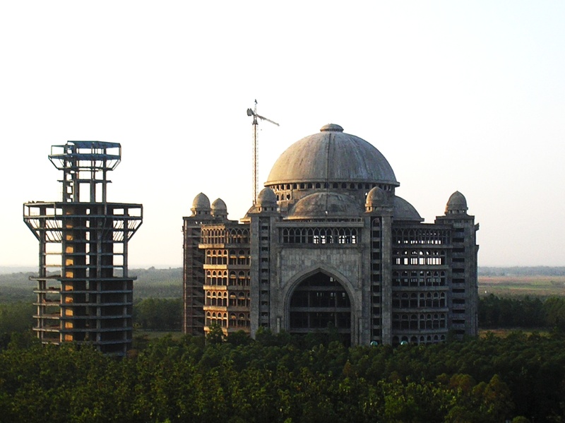 daytime, gray, city, islamic, mosque, outdoors, religious, east, religion, spire, clear sky, built structure, plant, tourism, tree, no people, place of worship