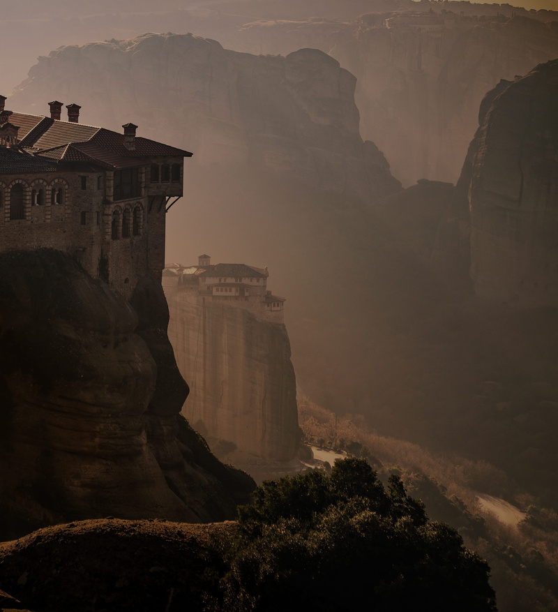 beauty in nature, stones, scenics - nature, meteora, the past, outdoors, rock, plant, travel destinations, building exterior, sky, spectacular, mountain