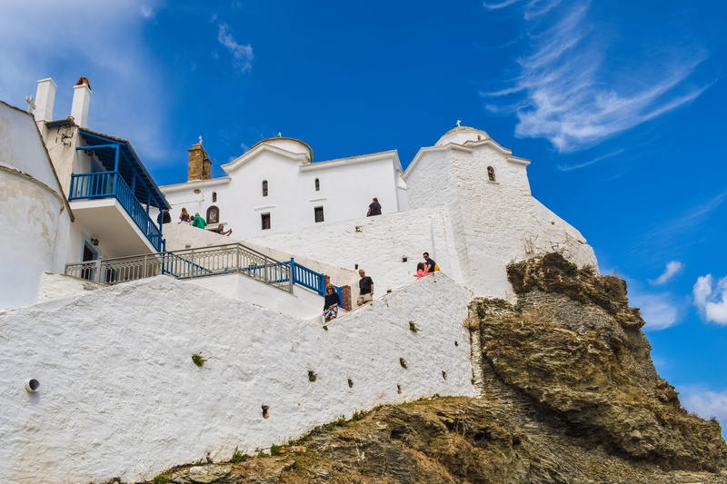 tourism, blue, group of people, traditional, rock, full length, greek, cloud - sky, mediterranean, women, white, solid, built structure, day, architecture