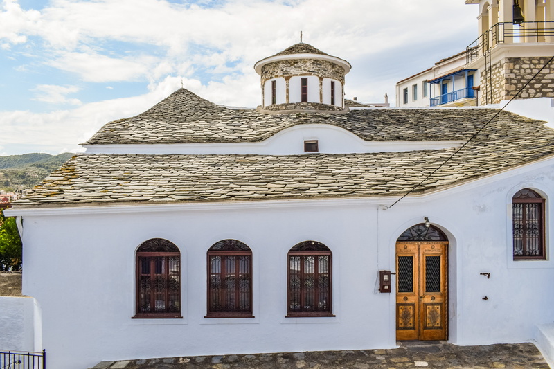 no people, church, orthodox, cloud - sky, greek, sky, religion, place of worship, travel destinations, sporades, window, greece, spirituality, mediterranean