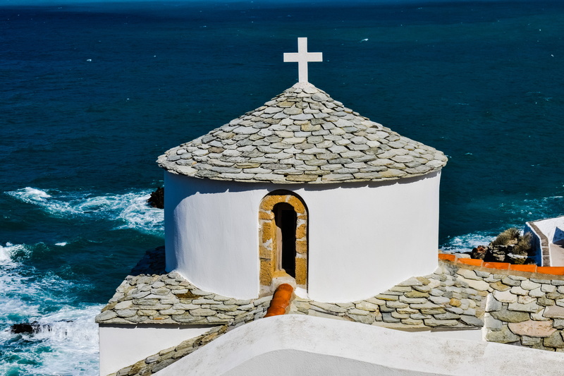 traditional, town, aegean, sporades, place of worship, greece, mediterranean, outdoors, white, island, skopelos, building, greek, built structure, water