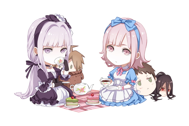 coffee, danganronpa 2, representation, clothing, cake, nanami chiaki, still life, art and craft, child, women, 1080P, indoors, chibis, front view, studio shot