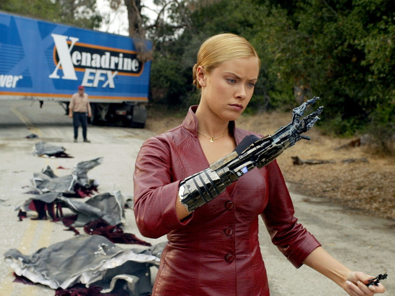 one Person, young Adult, leather, terminator, holding, hairstyle, Terminator 3: Rise of the Machines, beauty, caucasian Ethnicity, three quarter length