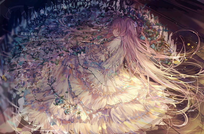 480P, white dress, art and craft, anime, flowers, Kaname Madoka, full frame, laying on side, still life, glass - material, close-up, anime girls, fragility