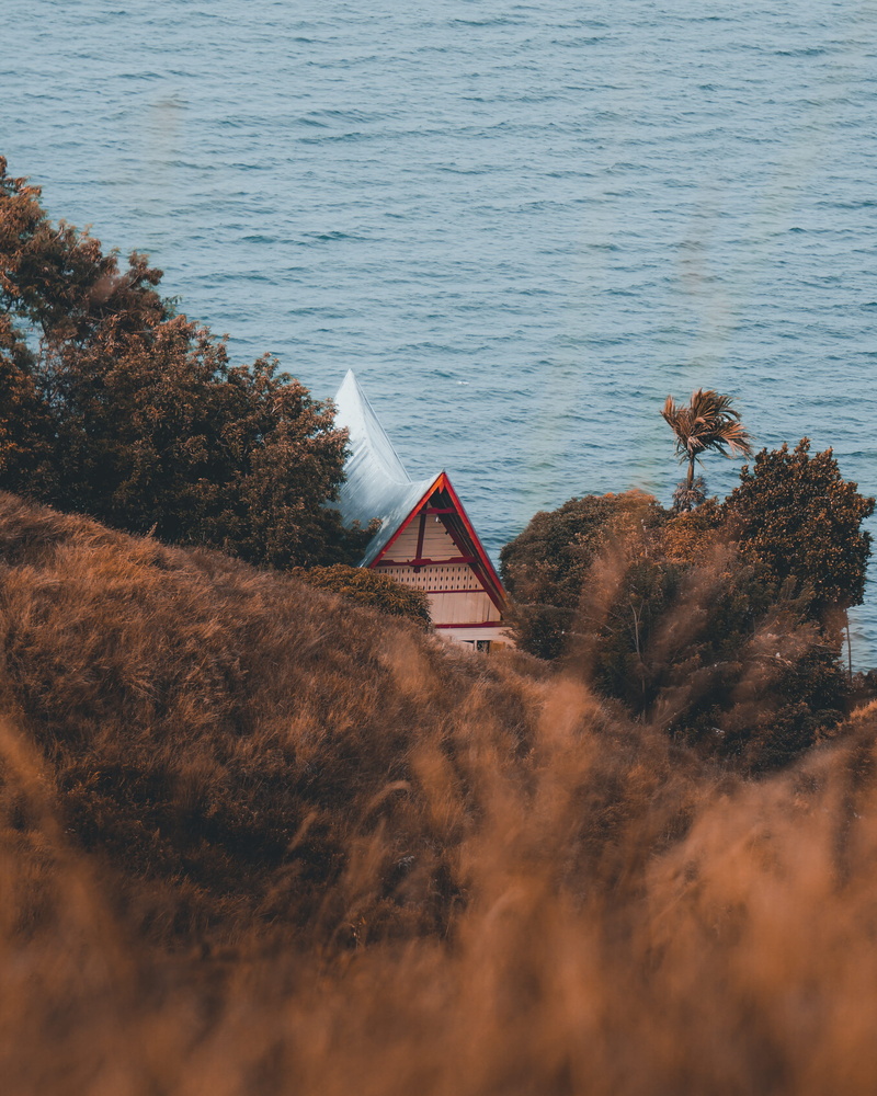 built structure, non-urban scene, lake toba, land, tranquility, lake, field, vegetation, beauty in nature, no people, indonesia, bird, high angle view
