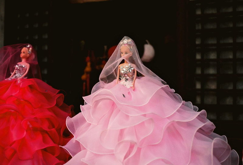 pink color, figurine, dolls, fashion, doll, celebration, indoors, emotion, close-up, wedding, toy, flower, bouquet, barbie, wedding dress, adult, love