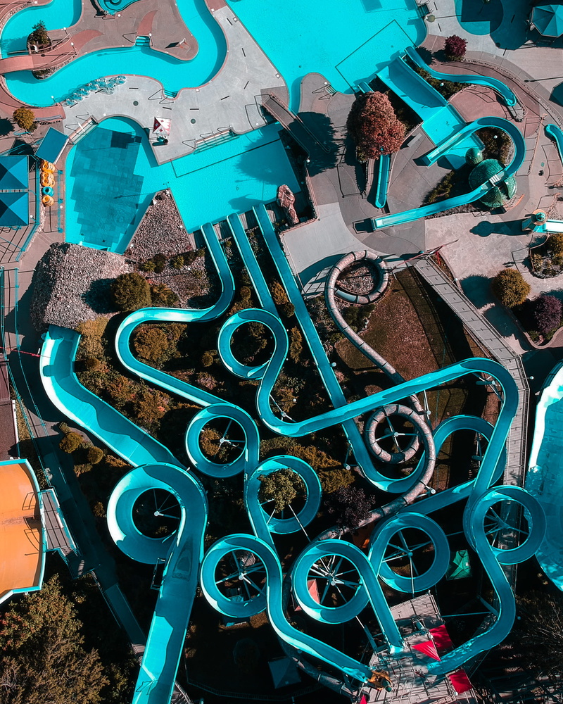 no people, high angle view, day, turquoise colored, aerial view, hot, view, 2K, choice, pattern, aerial, summer, container, drone view, play, wheel, park