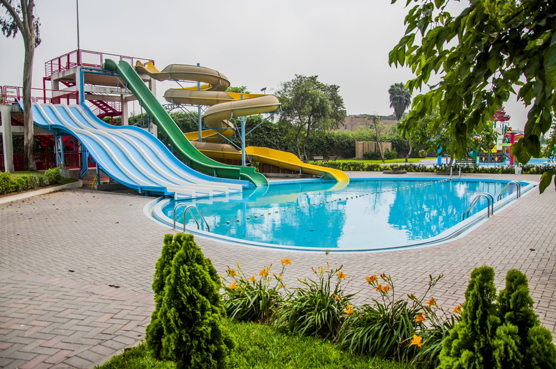 summer, smile, playground, child, swimming, water slide, architecture, day, aquapark, fun, green color, pool, outdoors, tree, 4K, arts culture and entertainment