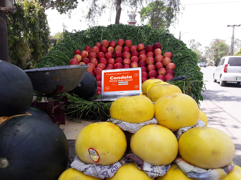 market stall, melons, machine, retail display, non-western script, plant, no people, ripe, food, outdoors, large group of objects, lahore, market, day