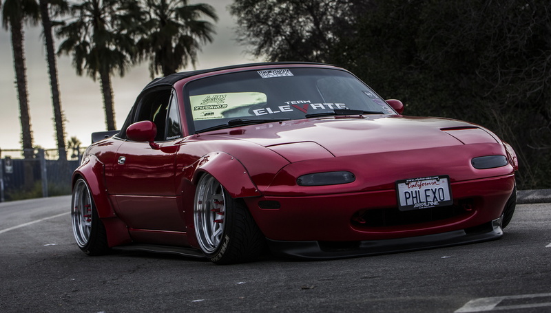 Mazda MX-5, widebody, Rocket Bunny, sunset, miata, Los Angeles, mx5, vehicle, red cars, MX-5, car, 4K, Mazda