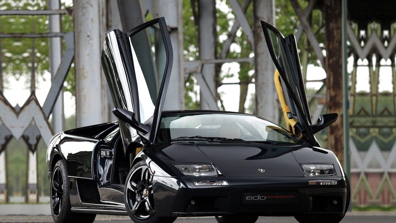 doors, competition, lamborghini, black, 1080P, shiny, cars, coupe, edo, sports