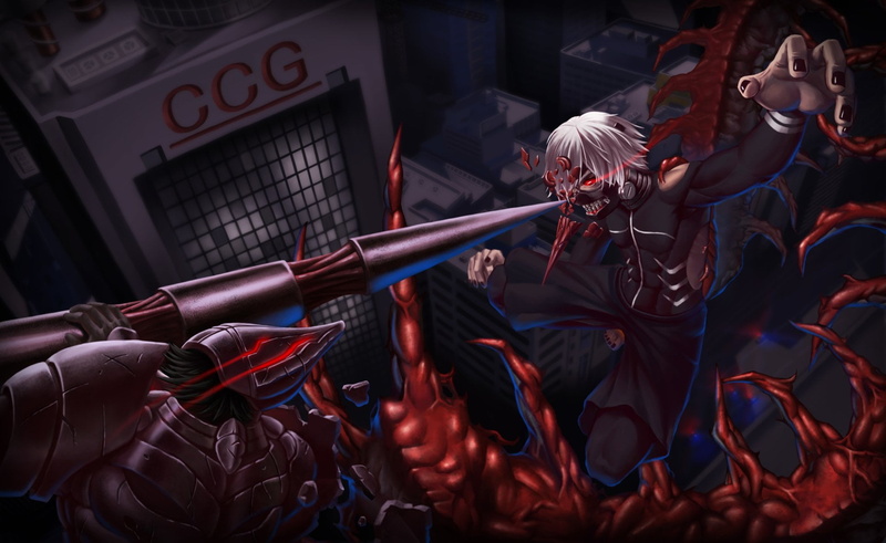 three quarter length, leisure activity, group of people, Dark, holding, people, adult, standing, occupation, Battle, day, communication, Tokyo Ghoul, men