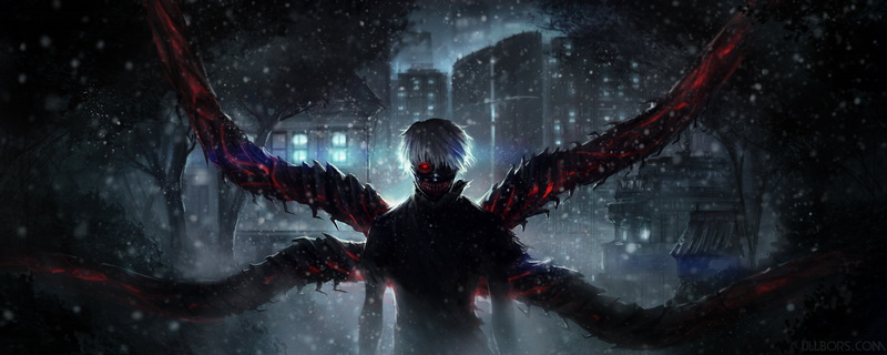 Kaneki Ken, Tokyo Ghoul, beauty in nature, drawing, night, performance, women, limb, human limb, ghoul, silver hair, anime, city, human arm, environment