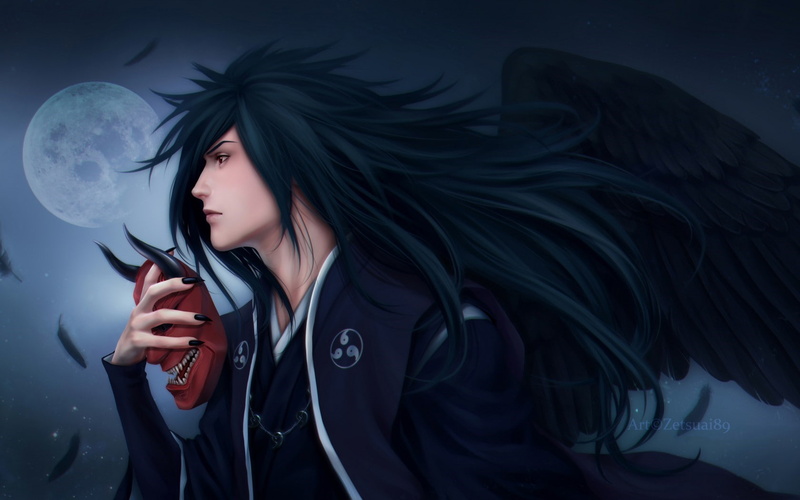 Naruto, dark, human hair, studio shot, clothing, females, beauty, portrait, 720P, indoors, Uchiha madara, one person, blue background, hairstyle, young women