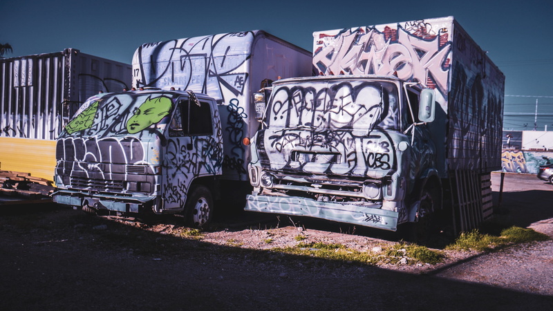 building exterior, motor vehicle, street art, car, nature, transportation, no people, sky, 4K, art and craft, trucks, day, land vehicle, outdoors, vandalism