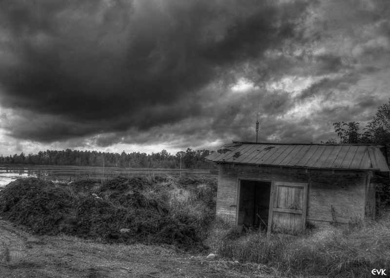 built structure, ominous, black, building, country, no People, Rural, house, abandoned, plant, Shed, landscape, outdoors, rural Scene, storm cloud, land