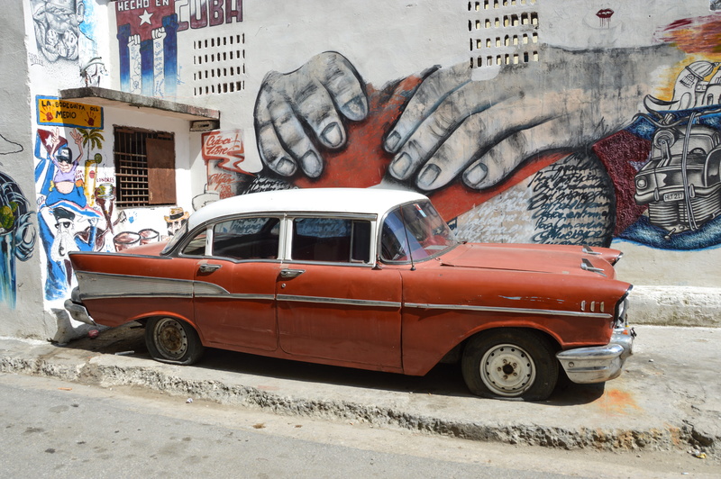 art and craft, caravan, retro, 5K, transportation, representation, land vehicle, mural, vandalism, sedan, white, city, graffiti, wall - building feature