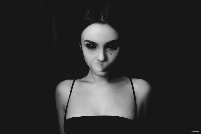 simple background, women, dark eyes, 2K, horror, Bleeding Eyes, photo manipulation