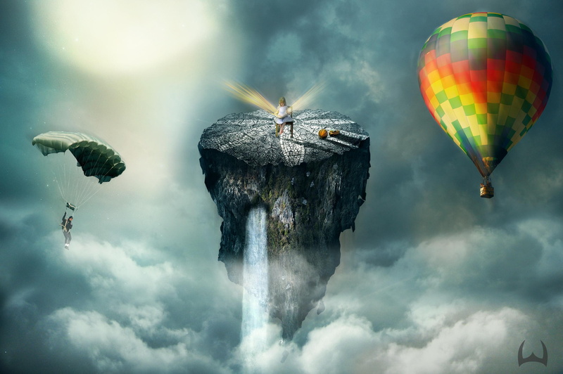 hot air balloons, flying, travel, children, nature, mode of transportation, fantasy art, outdoors, day, parachute, adventure, air vehicle, scenics - nature