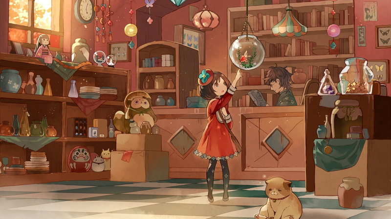 history, architecture, anime girls, 1080P, anime, the past, women, decoration, fish, smiling, indoors, stores, creativity, childhood, art and craft, male likeness