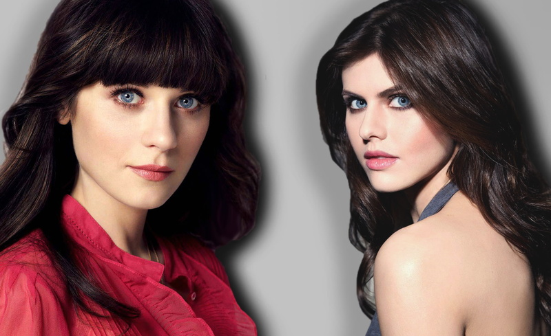 1080P, brunette, Zooey Deschanel, actress, celebrity, Alexandra Daddario, blue eyes, women