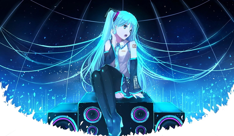 music, digital composite, illuminated, real people, one person, twintails, indoors, long hair, arts culture and entertainment, Vocaloid, 1080P, Hatsune Miku