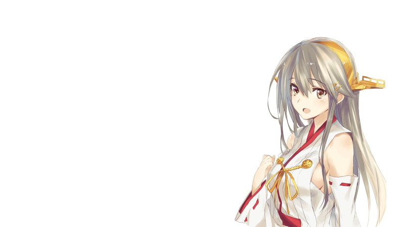 anime girls, Haruna (KanColle), Kantai Collection, white background, 1080P