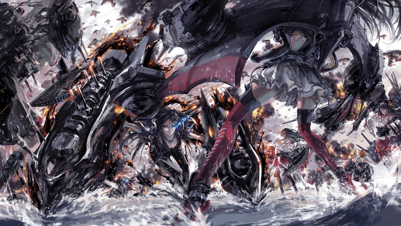 Fusou (KanColle), Wo-Class Aircraft Carrier, anime girls, 1080P, black color, animal, group of animals, Nagato (KanColle), cold temperature