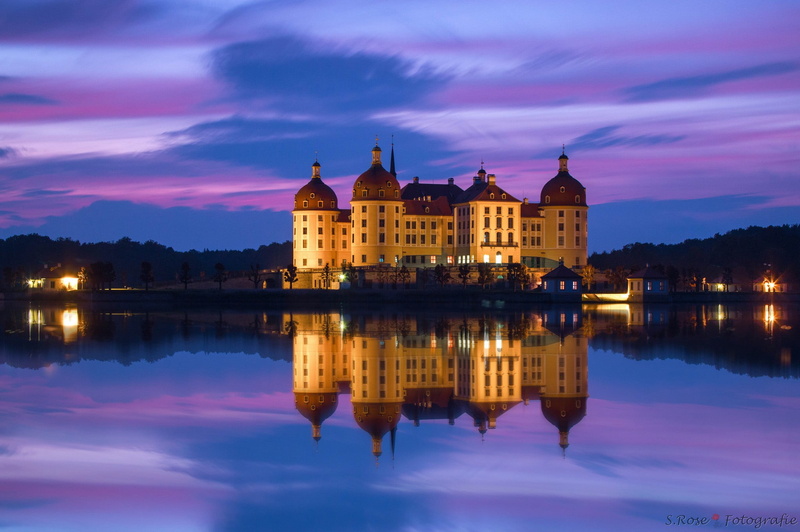 night, 1080P, sky, water, lights, concrete, clouds, castle, illuminated, sunset, travel destinations, waterfront, symmetry, the past, built structure