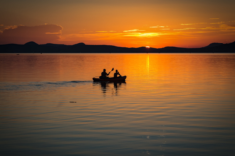 transportation, photography, light, summer, two people, waterfront, rowing, glow, nature, river, golden, men, lake, water surface, nautical vessel, colors