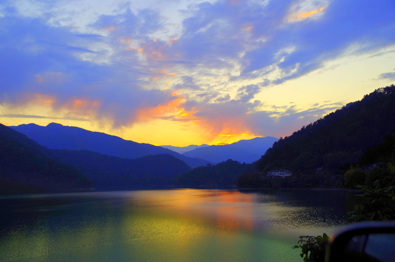 4K, outdoors, nightfall, beauty in nature, at dusk, summer, cloud - sky, no people, japan, scenics - nature, lake, reflection, sky, tree, scenics, landscape