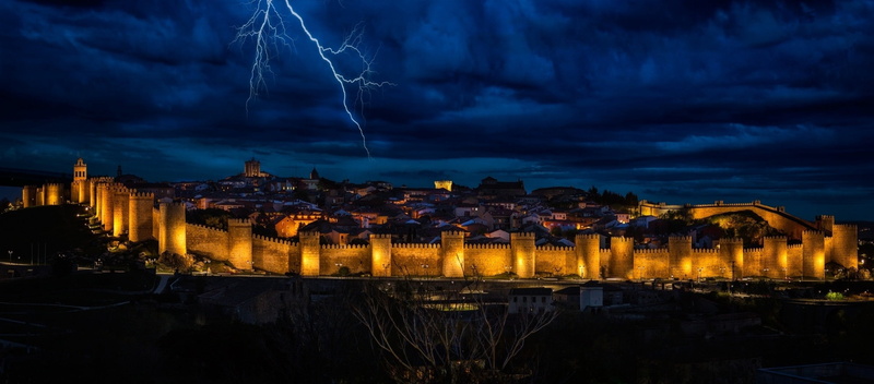 sky, landscape, illuminated, power, dramatic sky, built structure, power in nature, lights, cloud - sky, water, city, brown, thunderstorm, nature, outdoors