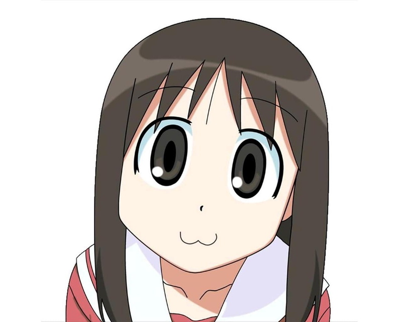 indoors, girl, white background, close-up, brunette, 720P, one person, men, azumanga daioh, human face, cut out, communication, headshot, mask - disguise