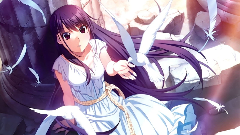 sunlight, Grisaia No Kajitsu, Anime, 1080P, people, Yumiko Sakaki, portrait, glasses, real people, eyeglasses, indoors, business, Grisaia (Series), purple