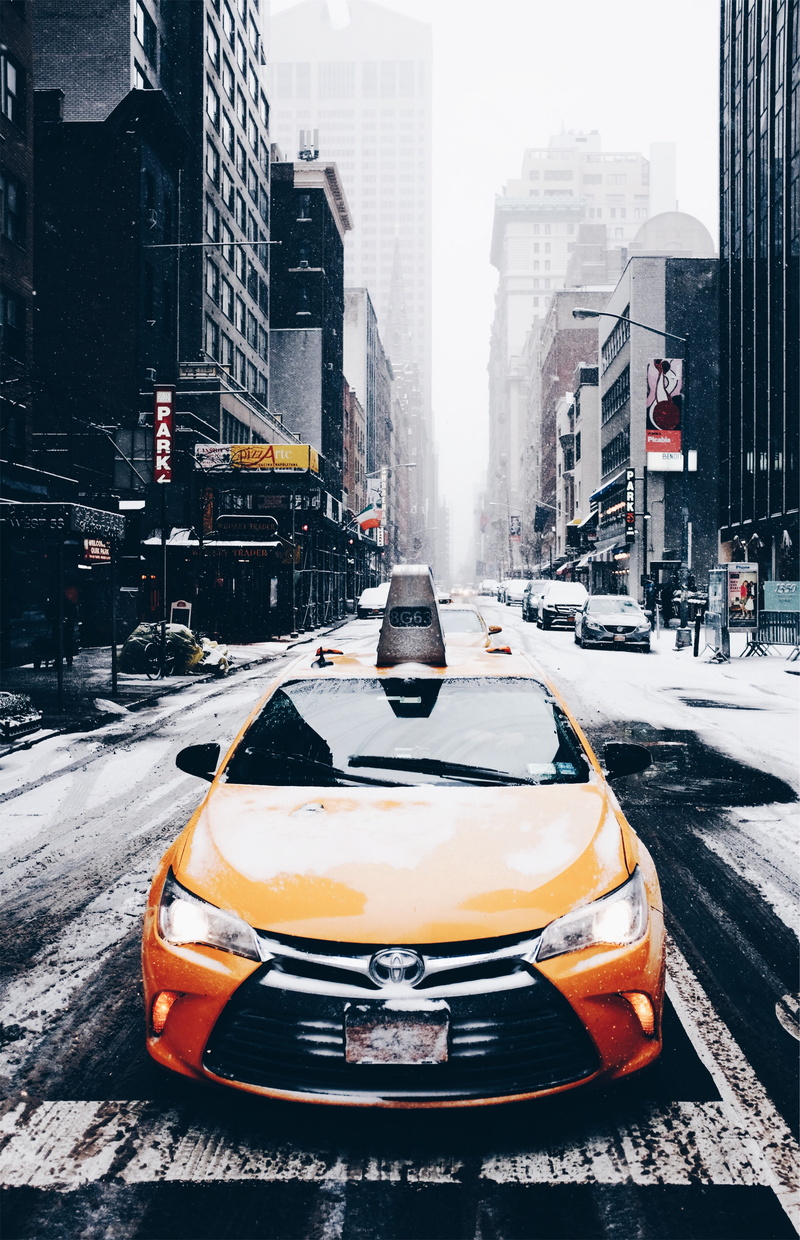 city street, car, built structure, transportation, city, toyota, city life, snow, incidental people, 4K, architecture, corolla, buildings, mode of transportation