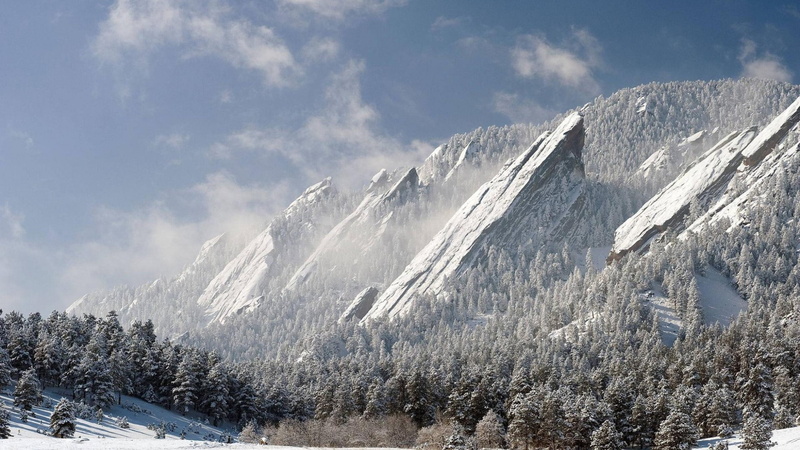 nature, clouds, winter, mountains, forest, Flatirons, Boulder, 1080P, snow, Colorado, landscape