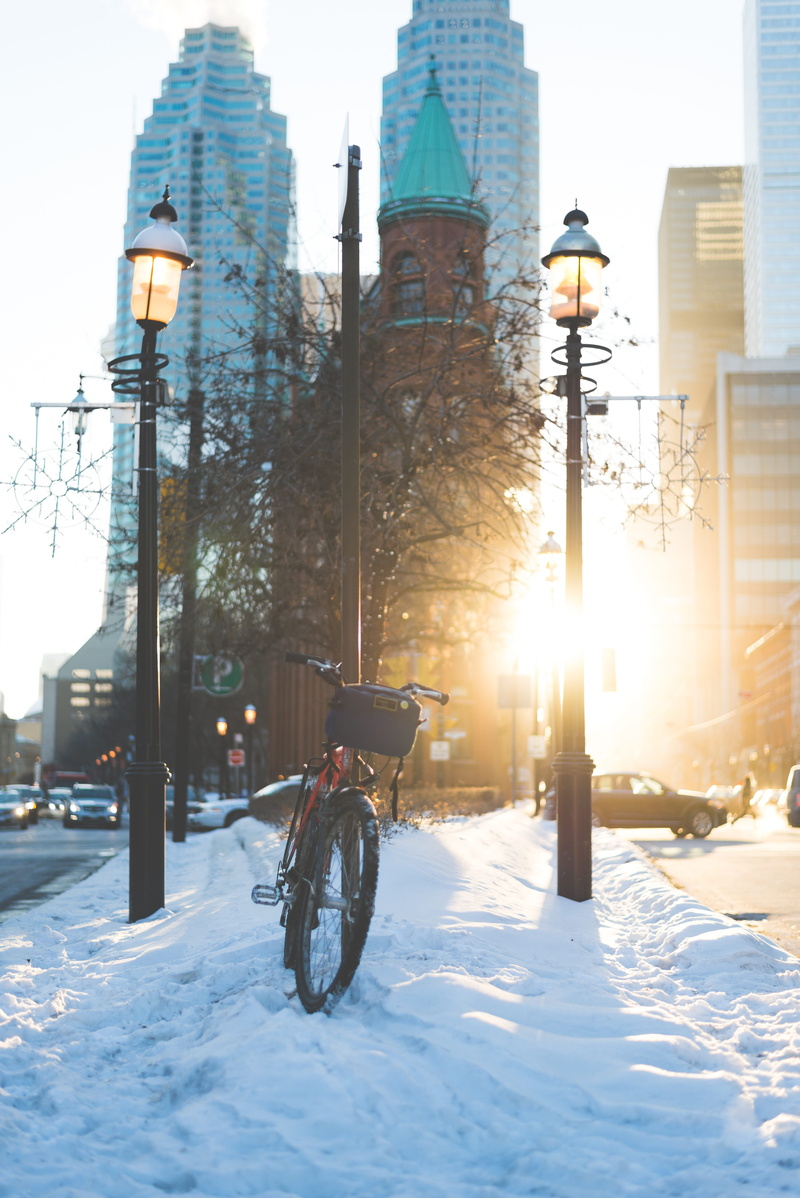 snow, cold temperature, ontario, street, transportation, city life, flatiron, 5K, downtown, building exterior, cityscape, lens flare, land vehicle, toronto