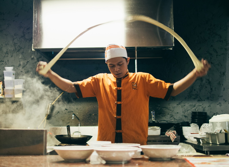 young adult, person, food, holding, preparing food, real people, cooking, pasta, wok, dough, 4K, men, food and drink, bowl, domestic room, preparation