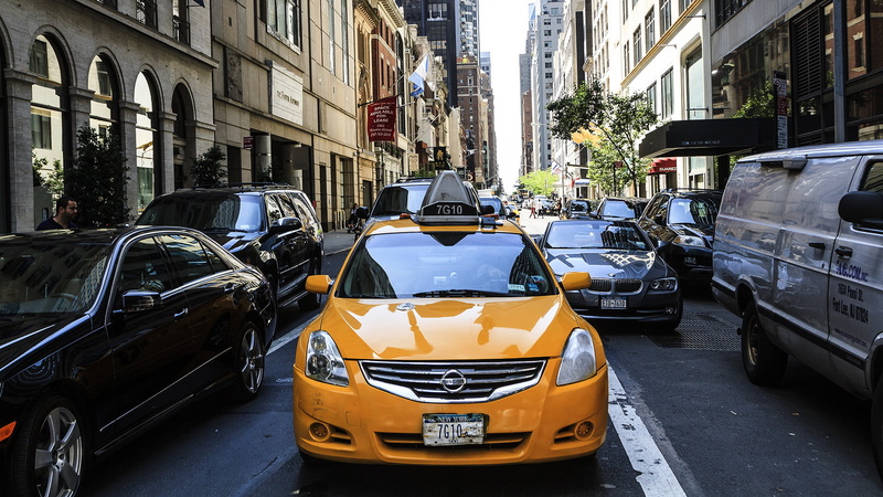 street, day, yellow taxi, stationary, city life, building exterior, road, transportation, traffic, architecture, cars, land Vehicle, new york city, vehicles