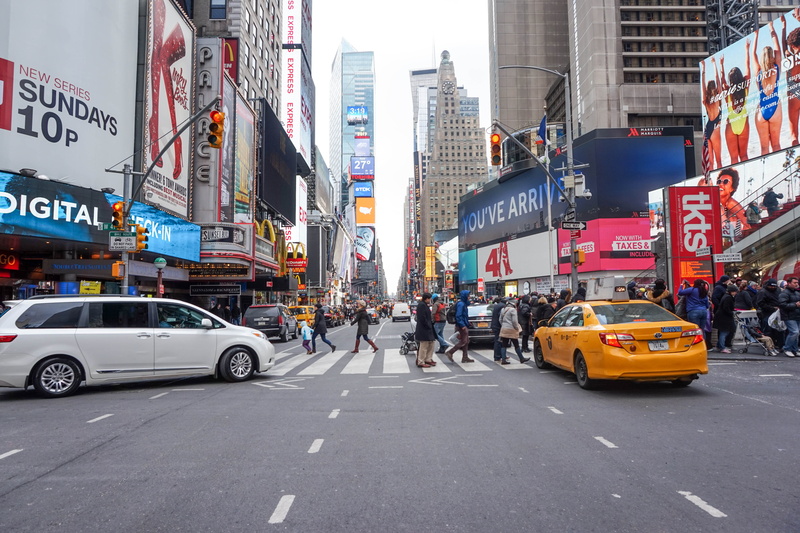built structure, ny, street, architecture, mode of transportation, building exterior, timessquare, city, united states, sign, transportation, taxi, modern