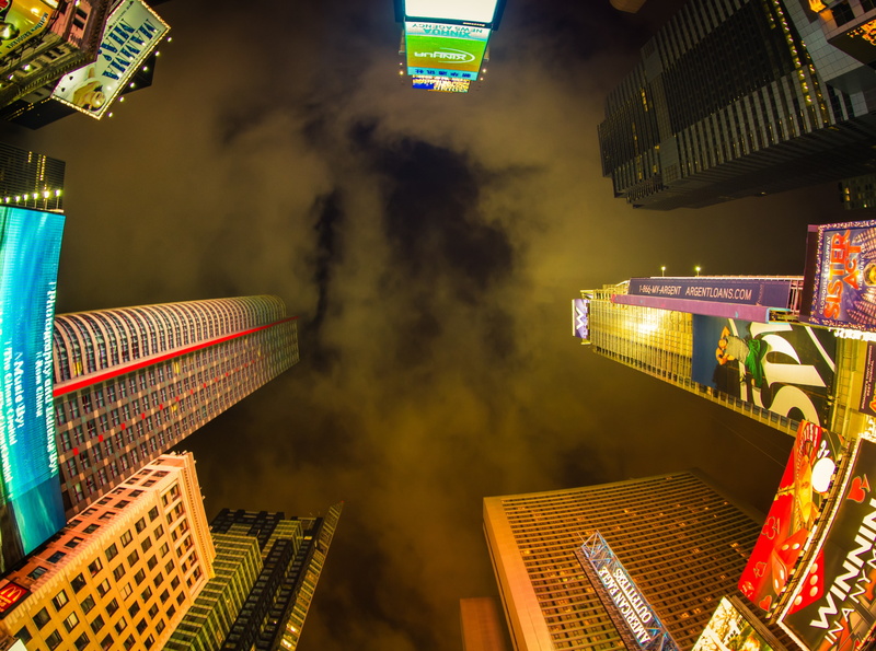4K, motion, Lights, skyscraper, illuminated, long exposure, timessquare, york, financial district, outdoors, modern, angle, building exterior, City, Clouds