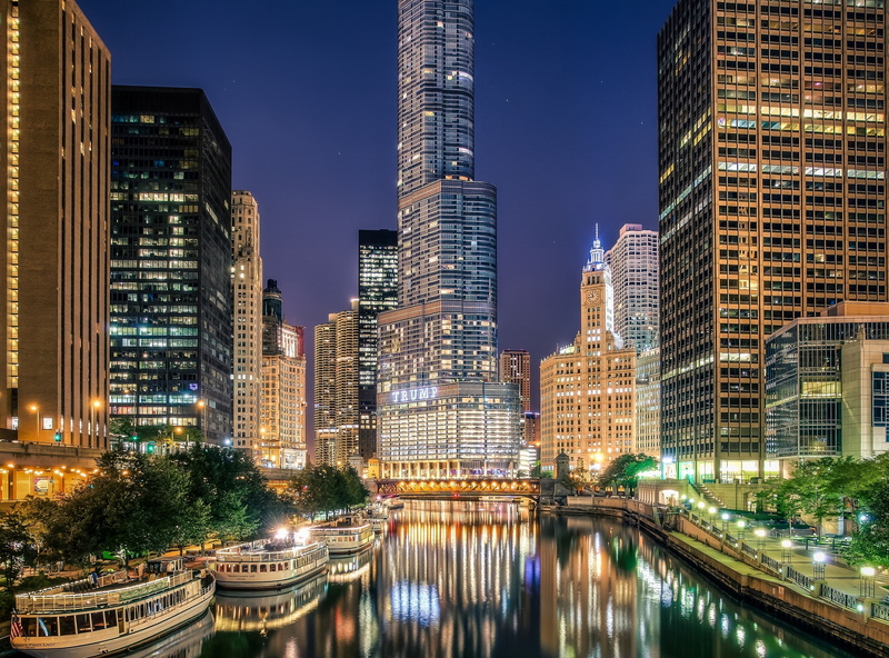 body, canon5d, City, architecture, illinois, built structure, financial district, bridge - man made structure, canal, Water, illuminated, canon, tall - high