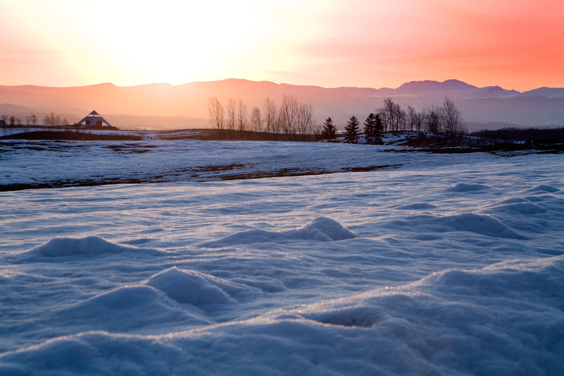Biei  Hokkaido, orange, Sunrise, Landscape, Dawn, Countryside, hokkaido, water, scenics, frost, nature, sunset, mountain, large, body, winter, ice, body of water