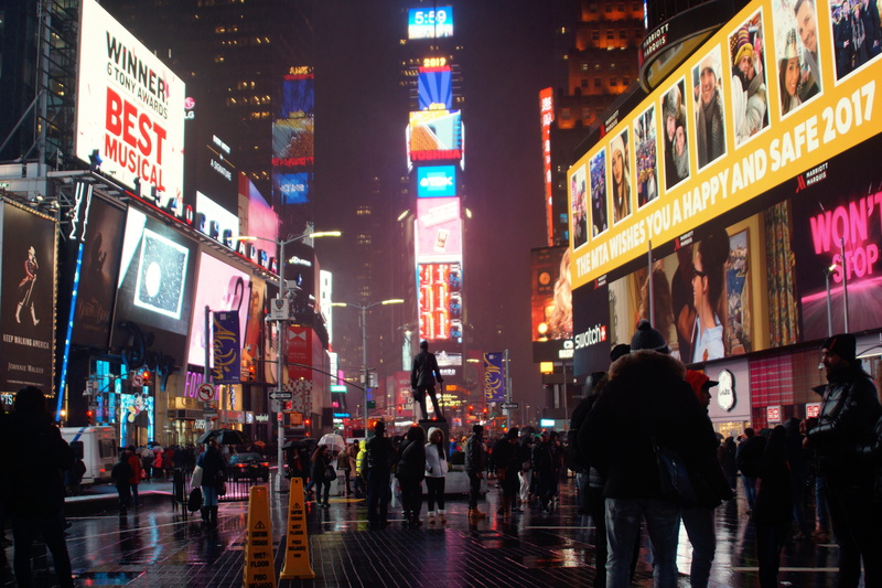 walking, crowd, building, illuminated, ads, night, usa, nightlife, city, office building exterior, new york, real people, lifestyles, communication, architecture