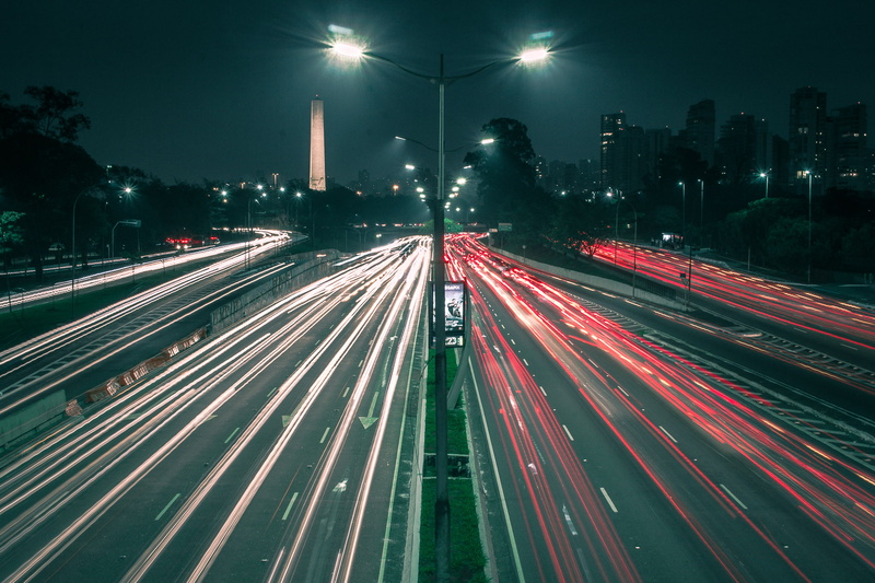 city, highway, 1080P, lights, street, motion blur, night, car, cityscape, architecture, light trails
