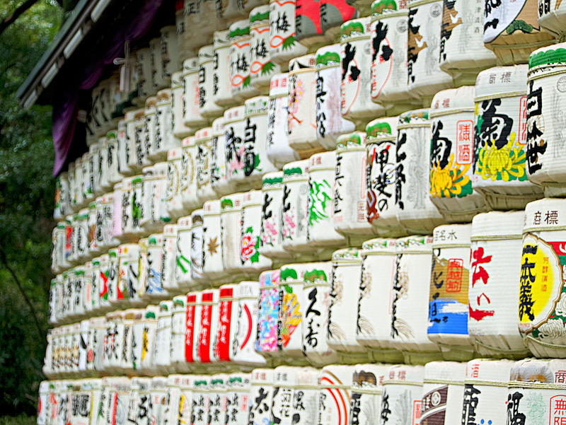label, indoors, in a row, 4K, abundance, order, drink, close-up, no people, multi colored, architecture, focus on foreground, food and drink, shelf, meiji jingu