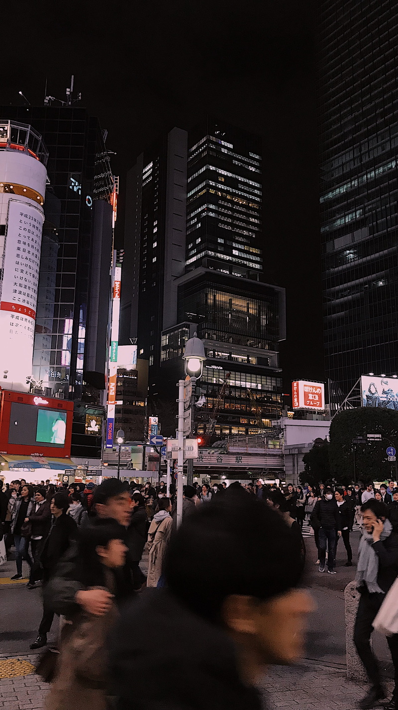 building exterior, japan, human, motion, near, women, large group of people, built structure, person, town, buildings, downtown, advertisement, crowd, group of people