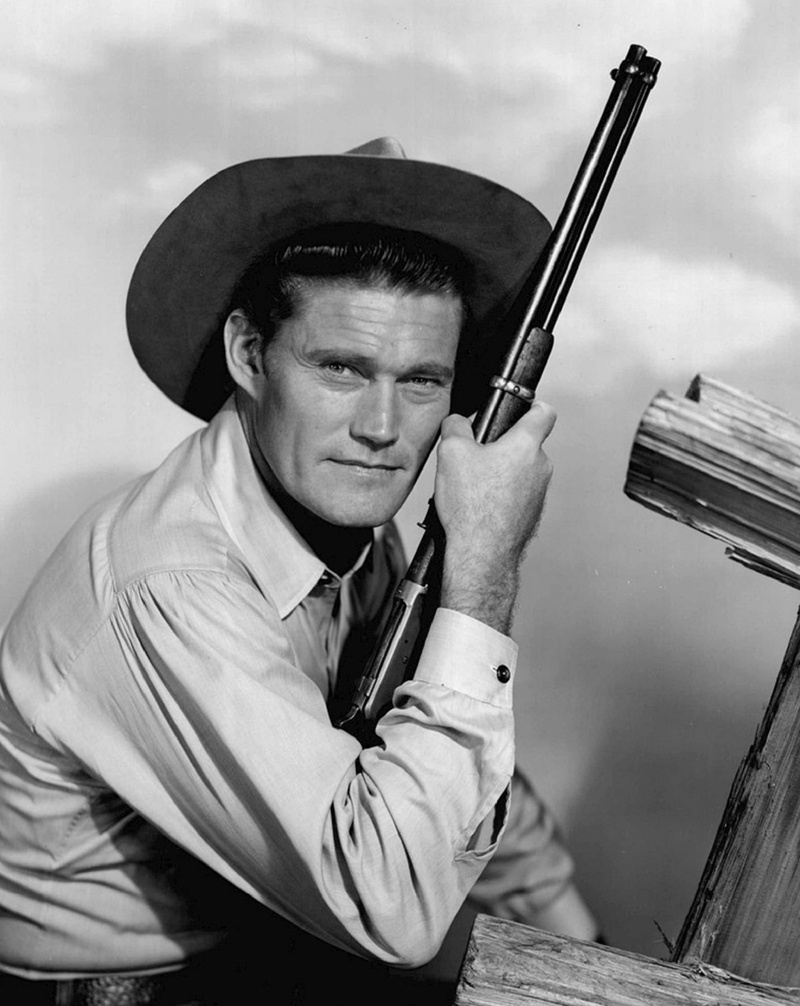 man, adult, waist up, hat, weapon, portrait, 1080P, communication, vintage, cowboy, chuck connors, movies, hollywood, males, tv, gunman, men, holding