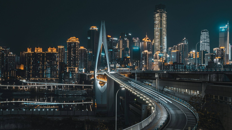 city, night, 4K, bridge, Chongqing, Asia, China, lights
