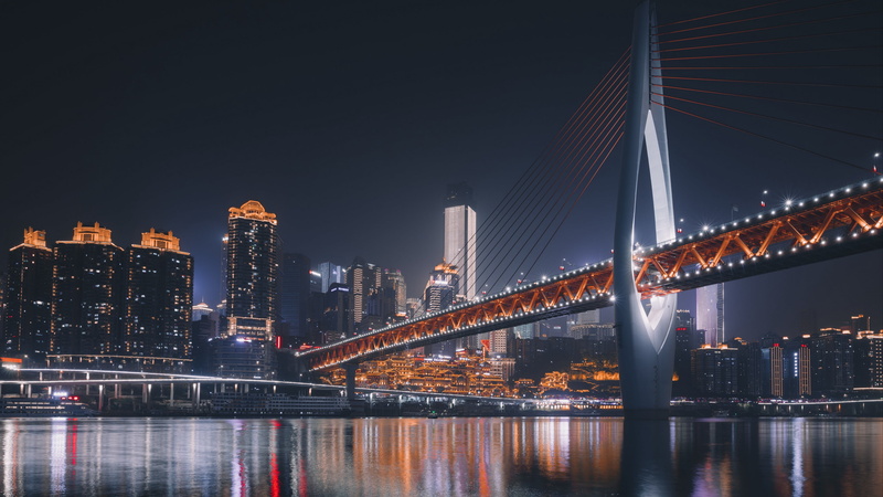 Chongqing, skyscrapers, bridge, lights, Asia, city, 4K, night